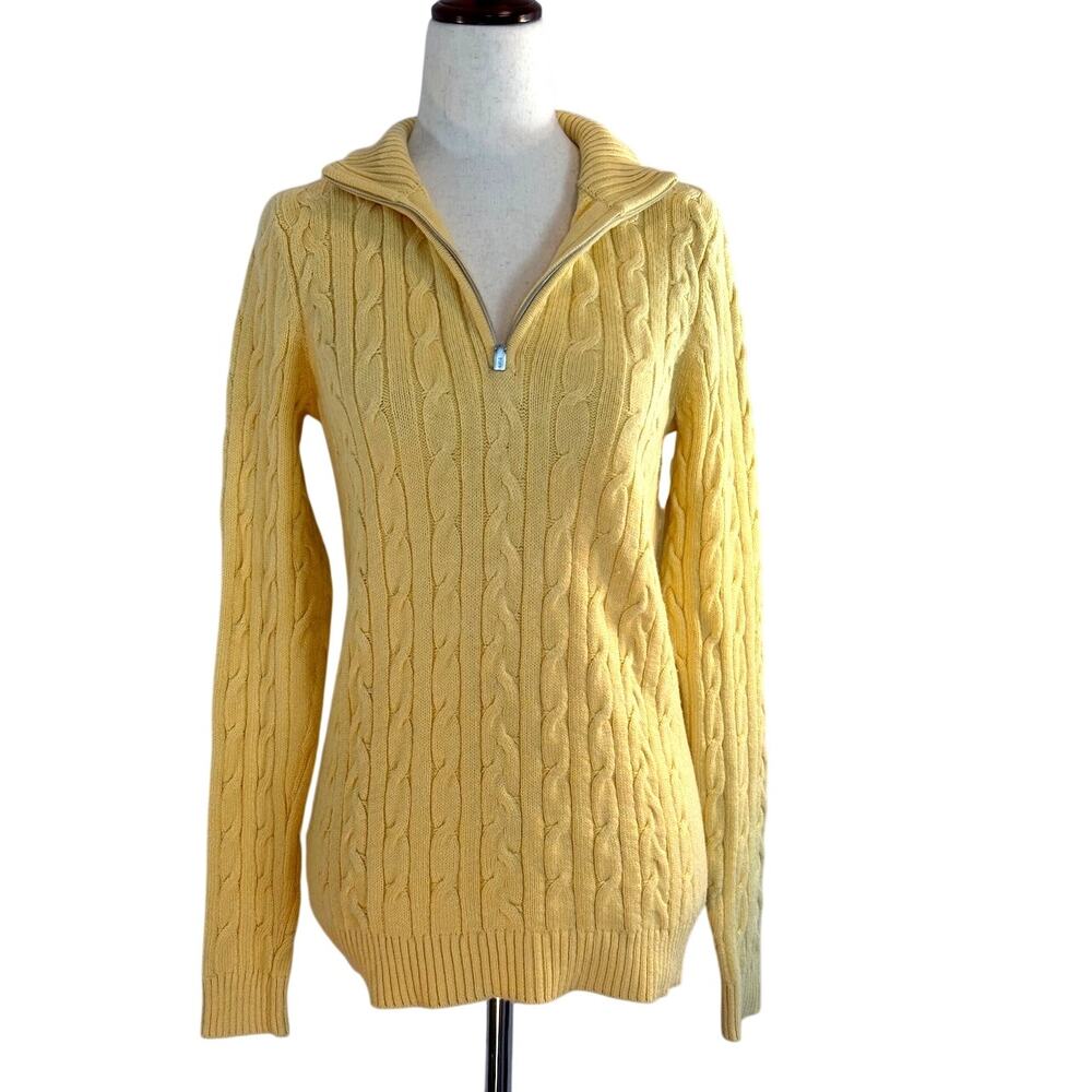 Tommy Bahama Pullover Cable Knit Sweater 1/4 Zip Light Yellow Cotton Cashmere S